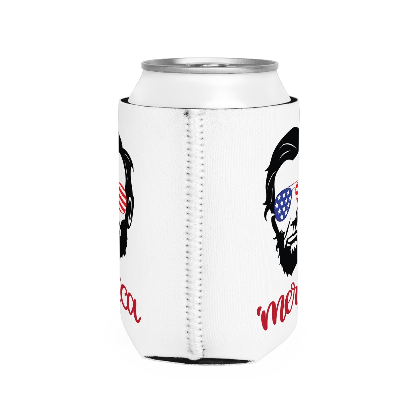 'Merica Abe Can Cooler Sleeve (Two-Sided Image)