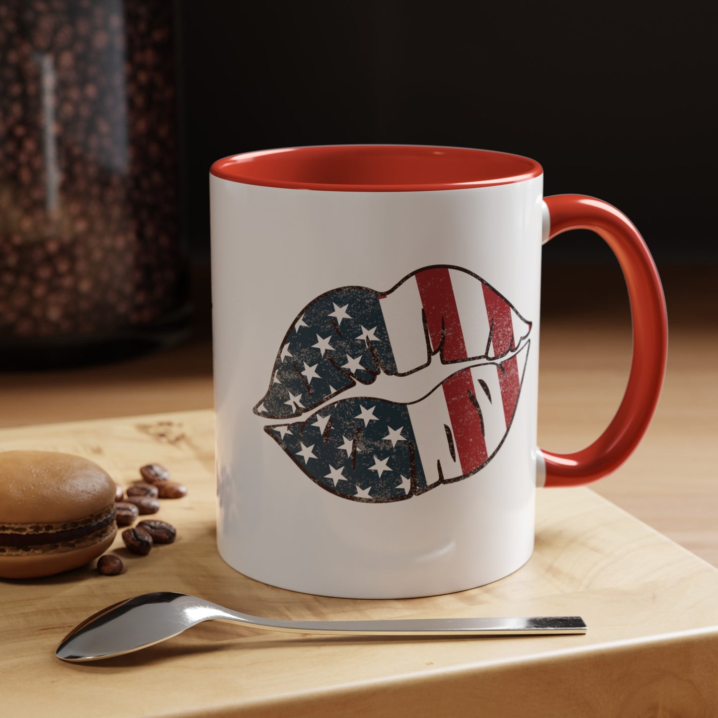 Kiss Me America  (Two-Sided Image) Accent Coffee Mug (11, 15oz)