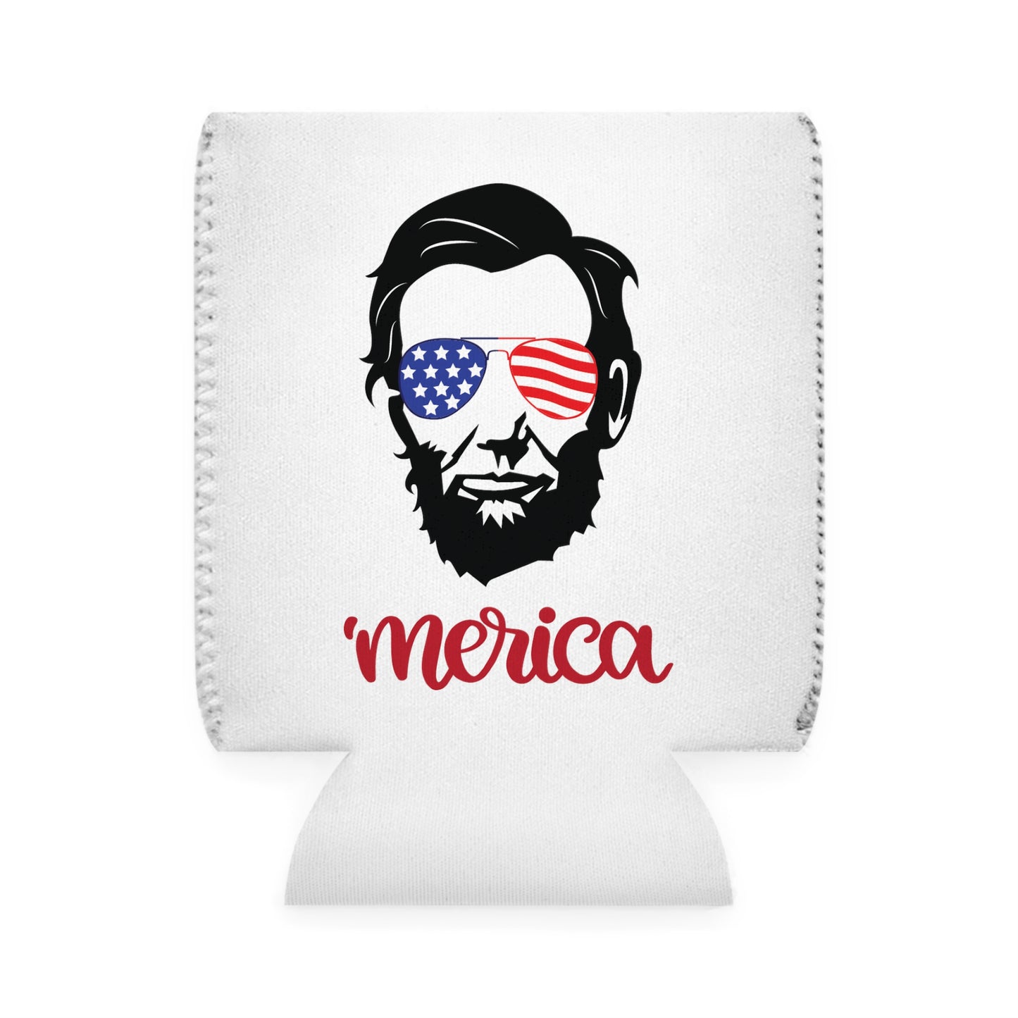 'Merica Abe Can Cooler Sleeve (Two-Sided Image)