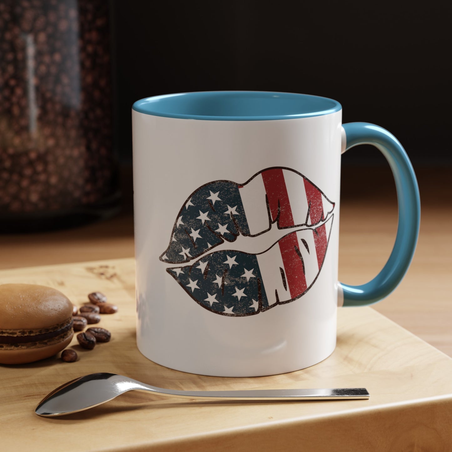 Kiss Me America  (Two-Sided Image) Accent Coffee Mug (11, 15oz)