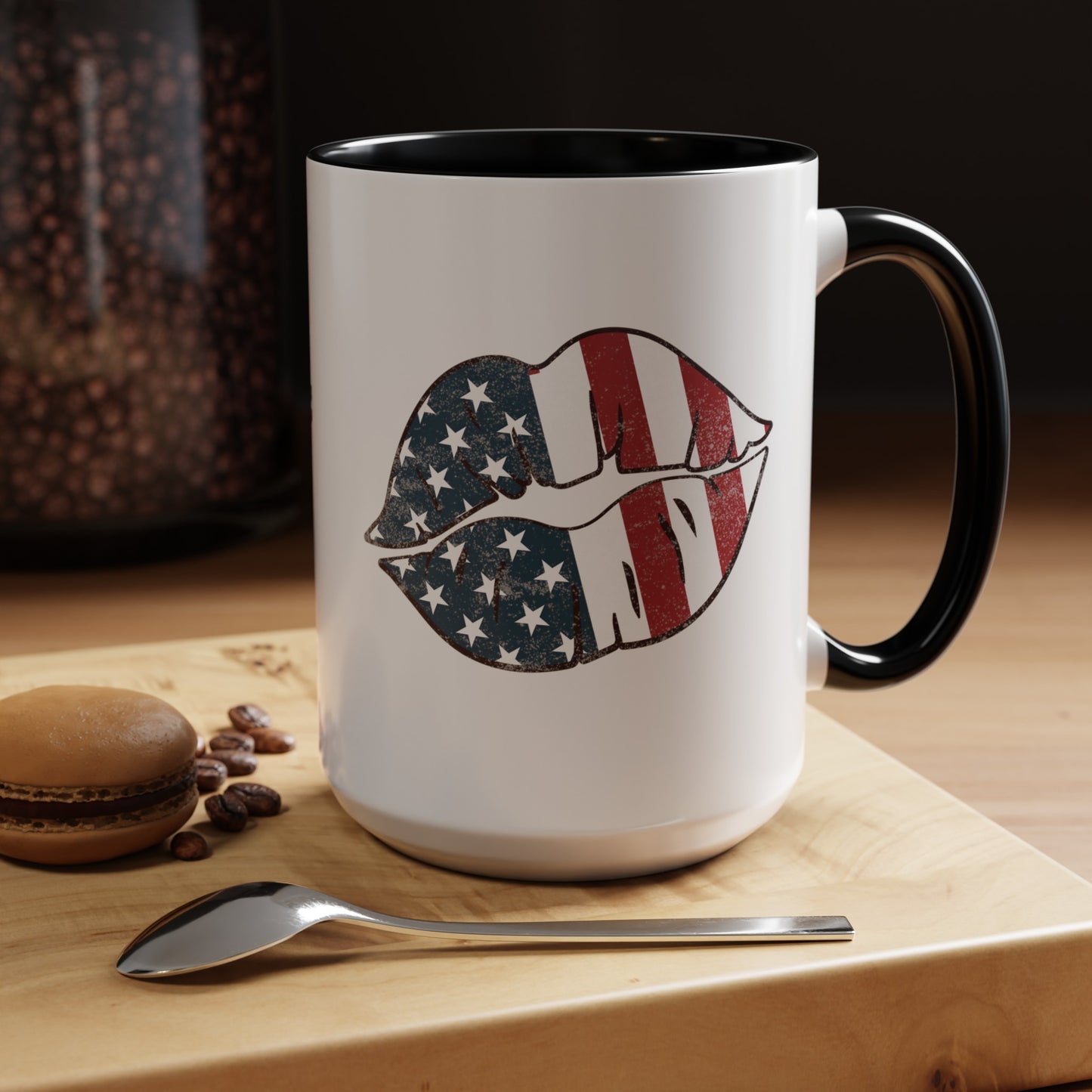 Kiss Me America  (Two-Sided Image) Accent Coffee Mug (11, 15oz)