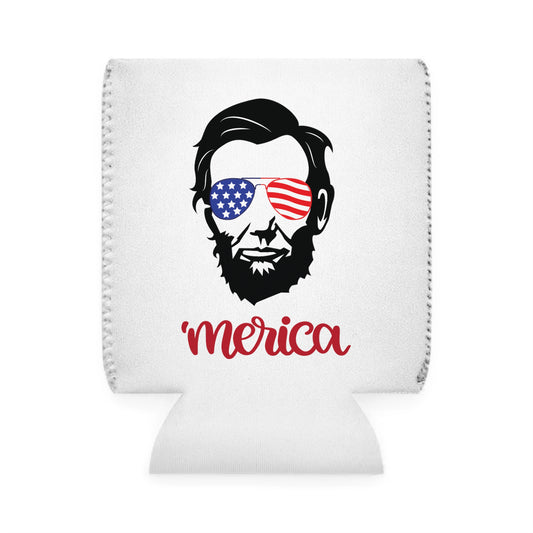 'Merica Abe Can Cooler Sleeve (Two-Sided Image)