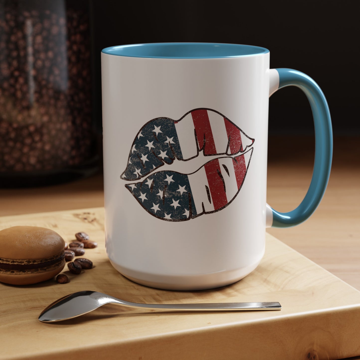 Kiss Me America  (Two-Sided Image) Accent Coffee Mug (11, 15oz)