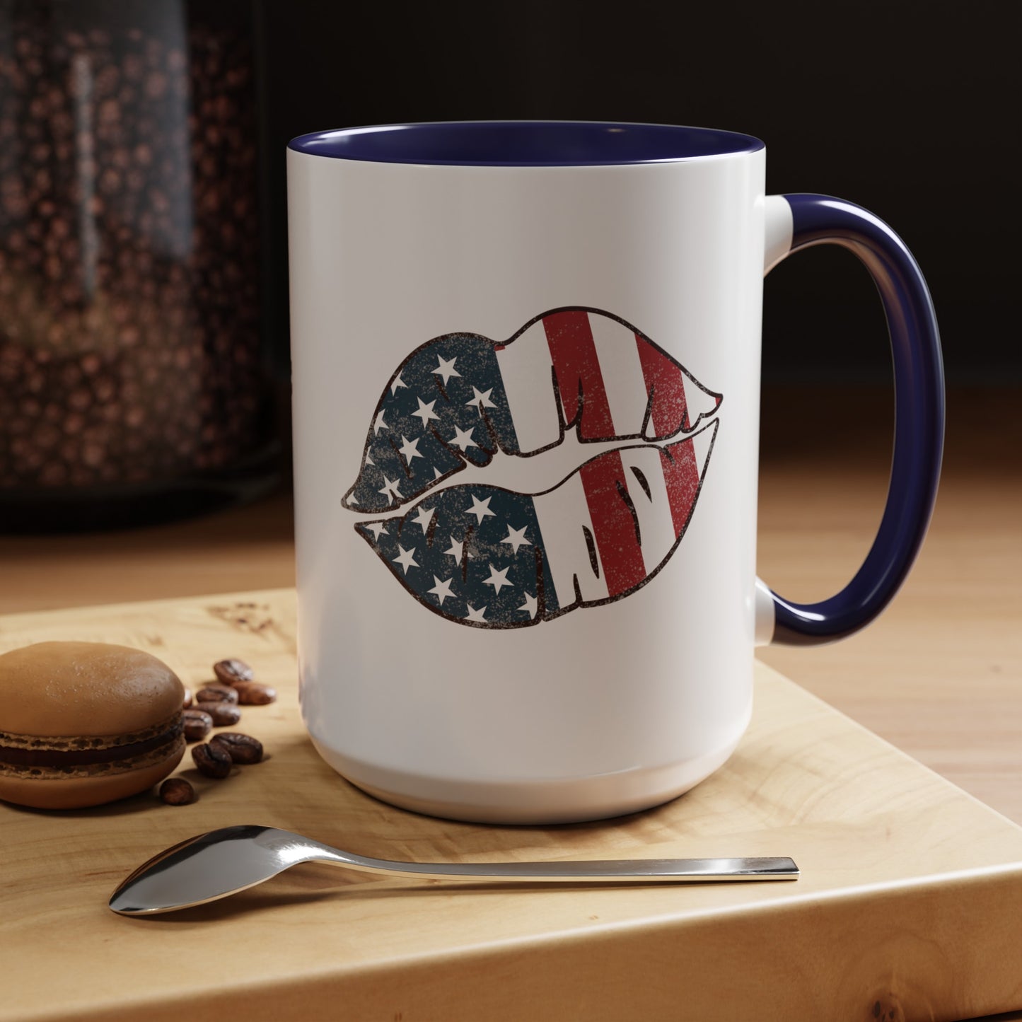 Kiss Me America  (Two-Sided Image) Accent Coffee Mug (11, 15oz)